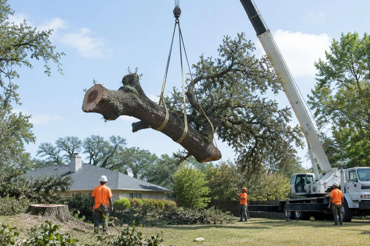 JW Tree & Land Service crew removing a tree in Elgin, TX